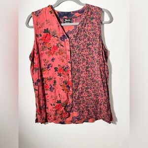 Zashi Vintage Pink and Purple Floral Button Up Tank Blouse Medium